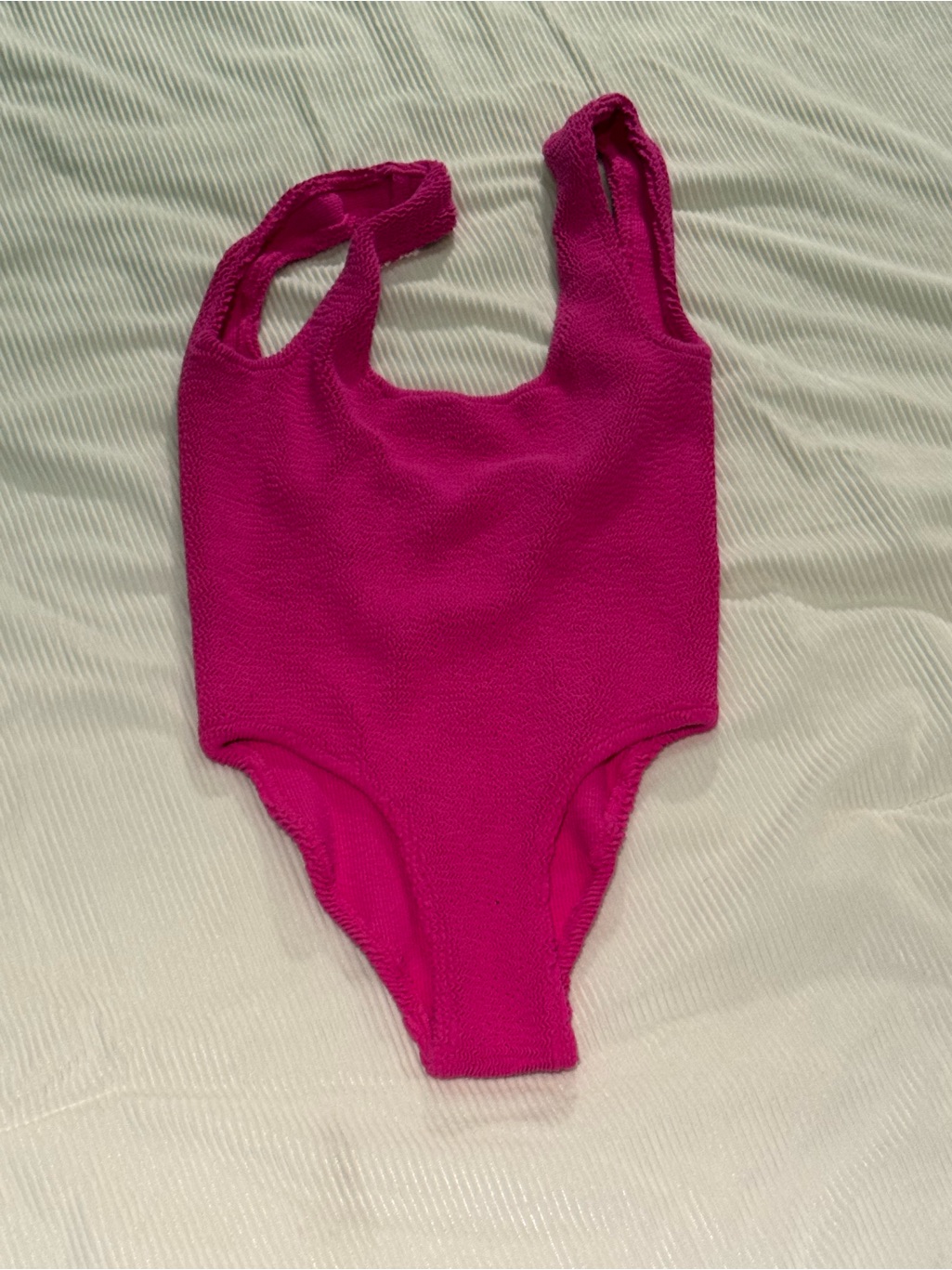 Zara Hot Pink Textured One-Piece Bodysuit/Swim? Hi Cut Leg/Low Back.